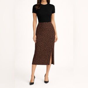 LOFT Knit Leopard Print Midi Skirt Size Small